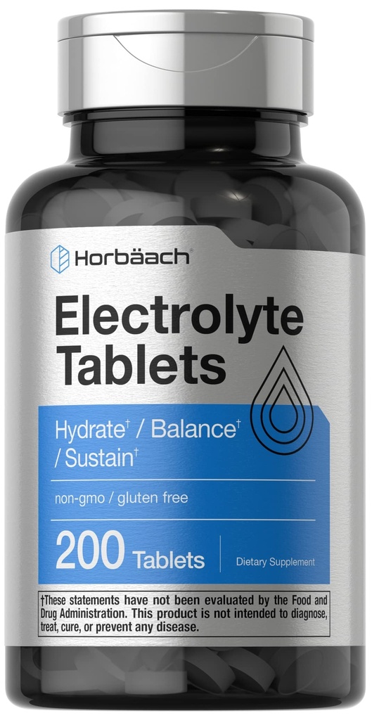 Horbäach Electrolyte tablety 124; 200 Počet 124; Vegetariánské 124; Keto- Friendly 124; Non- GMO, a gluten Free Hydration Dodatek