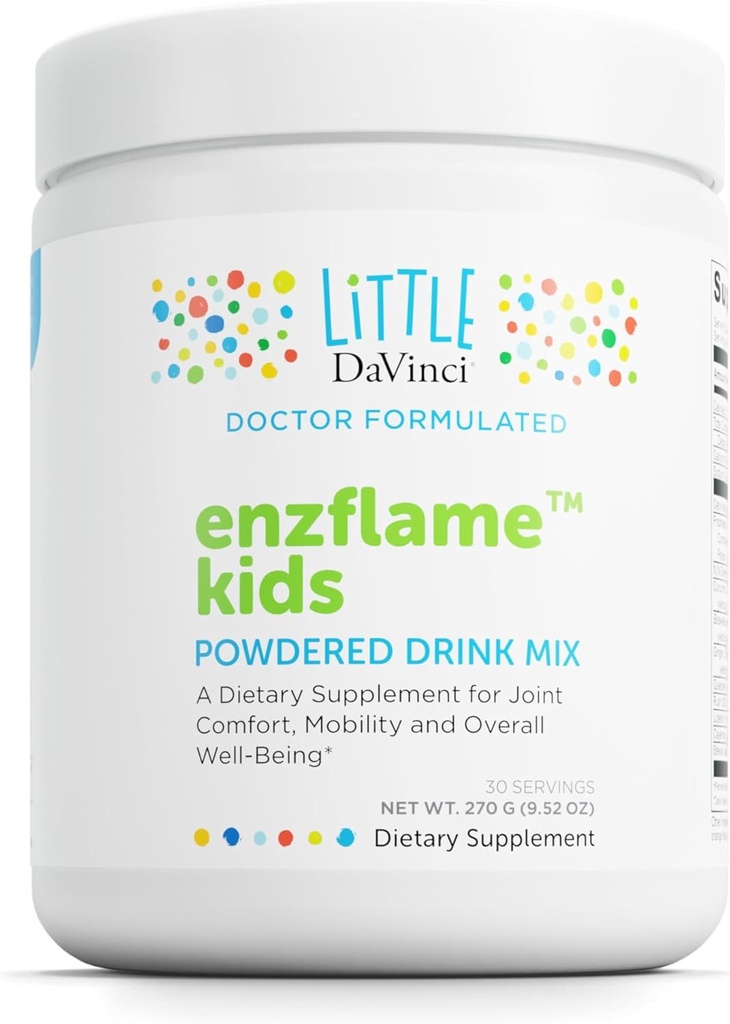 Malý DaVinci Enzflame Kids - Powder Drink Mix dodatek k podpoře svalové a společné pohody, mobility a imunitního zdraví * - S vápníkem, sodíkem, enzymy, DMG, a více - Orange Flavor - 30 Služeb