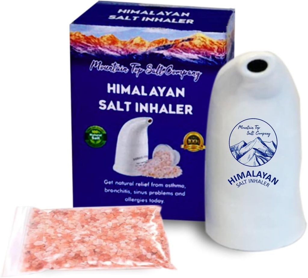 Keramický himalájský inhalátor s himalájskou růžovou křišťálovou solí - Skvělé pro alergie, Asthma Relief a další respirační podmínky - Handheld a přenosný