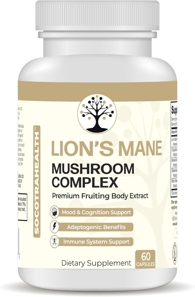 Lions Mane Houbový dodatek - Premium Fruiting Body Extract - s Chaga, Maitake, Shiitake, Reishi - Mood, Brain and Imunitation Support, Adaptogen - Non- GMO - 60 Vegan Kapsle