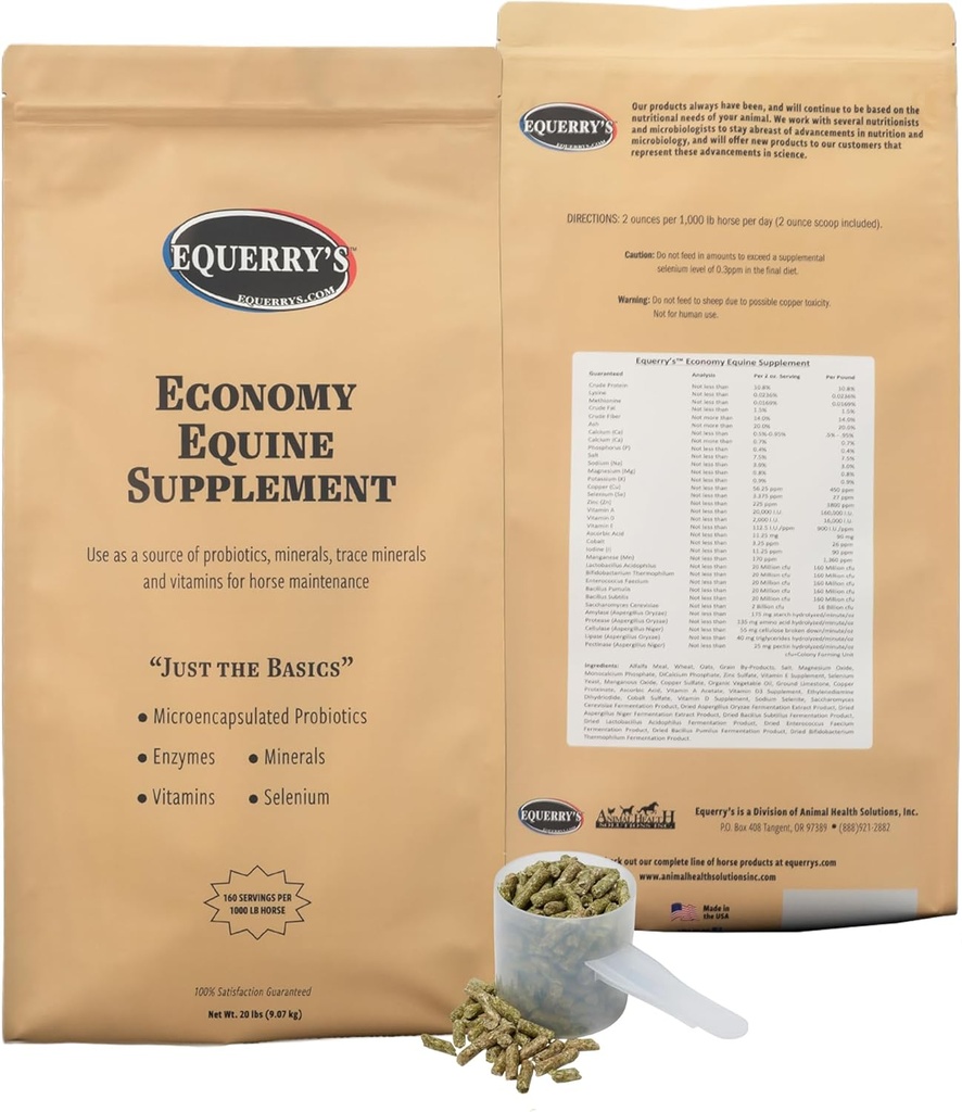 Equerry 's Economy Equine Supplement - Koňská probiotika Czech124; Doplněk pro koně Czech124; Koňské vitamíny a minerály s Enzymy a Seleniem, 20lb