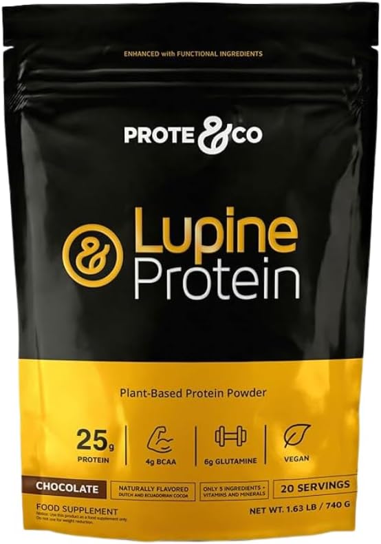 Protein Prote & Co Lupin - 24 g proteinového prášku na bázi Vegan Plant. Bez GMO, bez přidaného cukru, bez laktózy, bez glutenu, bez sóji. 20 Servingů - Čokoláda