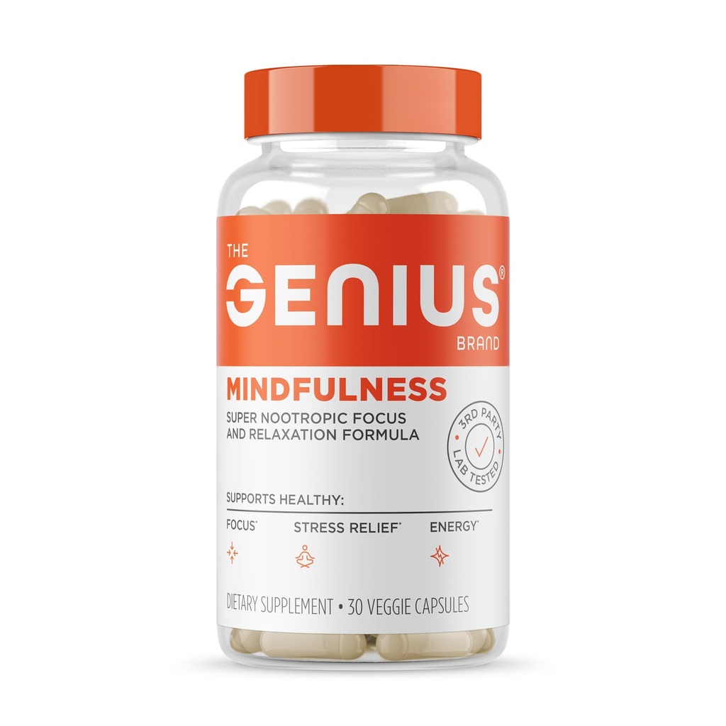 Geniální značka Genius Schopnost - Příplatek pro zdraví mozku - Podporuje zdravé míchačky - klid, energie, paměť a podpora zaměření - Ashwagandha, Neurofaktor & Více - 30 Veggie pilulky