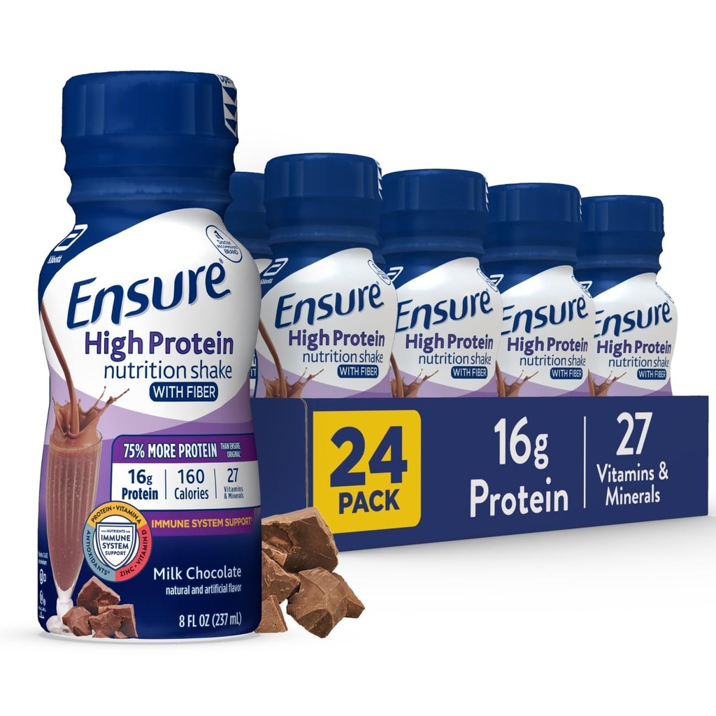 Zajistit High Protein Bottled Milk Chocolate Nutrition Shake with Fiber, Ready to Drink, 16g Protein a 27 Vitamíny a minerály, 8 fl oz, 24 Pack