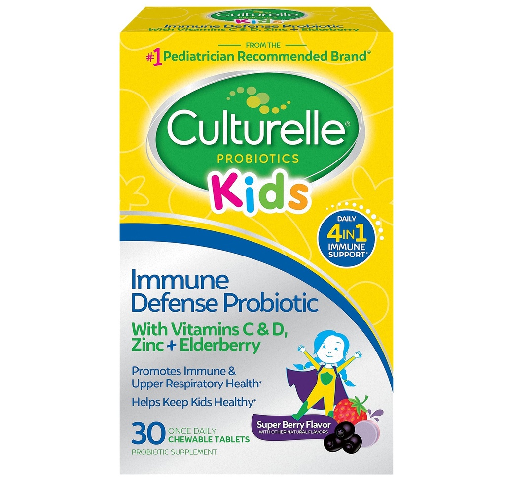 Culturelle Imunitate Defense Probiotic s vitaminem C, vitaminem D a zinkem + Elderberry, Non- GMO, 4- in-1 Imunitation Support for Kids Ages 3 + *, Mixed Berry Chewables, 30 Count