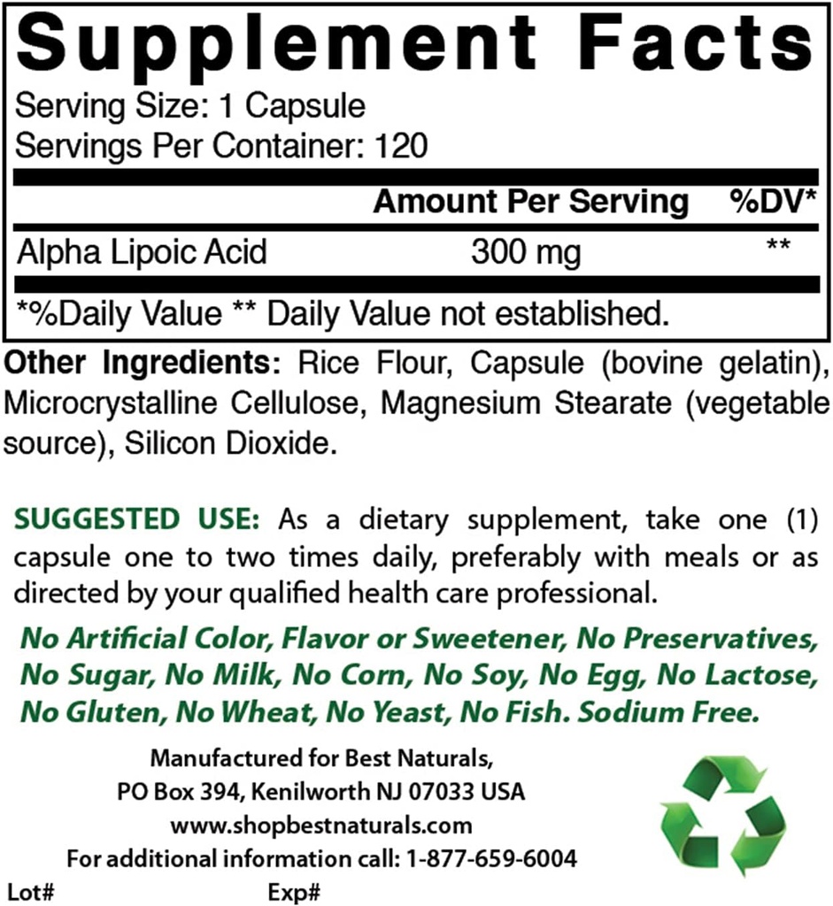 Nejlepší Naturals Alpha Kyselina lipoová 300 mg a magnesium- glycinát 425 mg