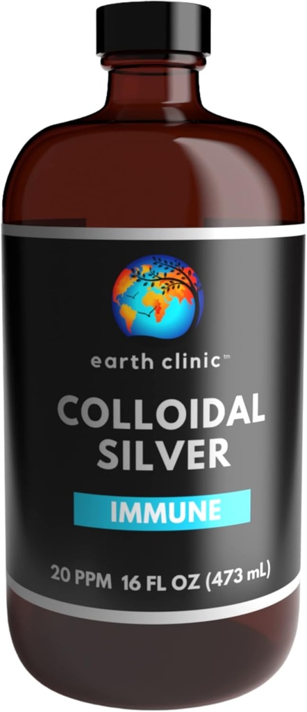Zemní klinika ® Koloidní stříbro 20 PPM, 16oz (473ml), Velká skleněná láhev Amber - Imunitní podpora