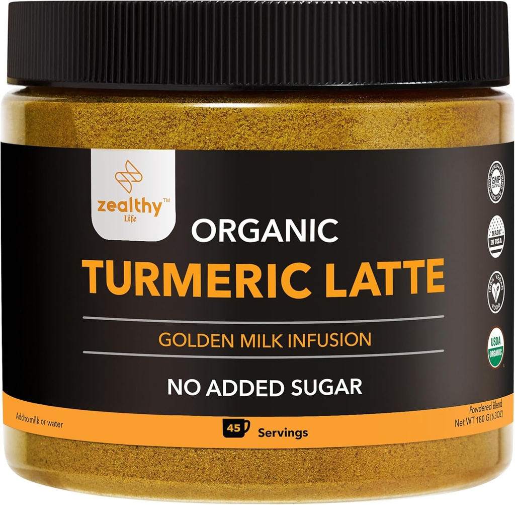 Organic Turmeric Latte Powder - USDA Certified, No Added Sugar Turmeric Supplement with Ceylon Cinnamon, Zeadly Life, 45 Servings
