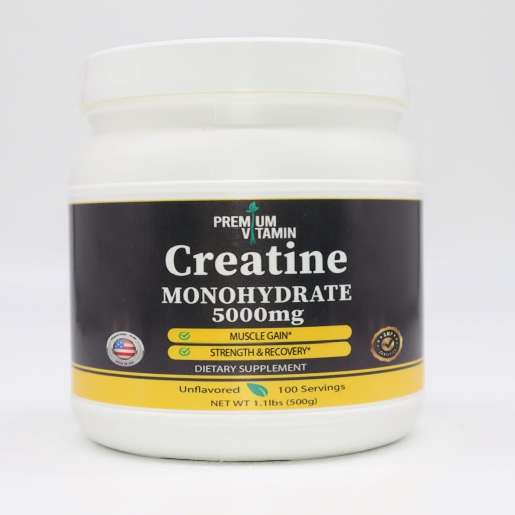 Creatine Monohydrát Prášek - Svalový zisk a zotavení - Čistý neochucený Creatin prášek - 5g per Scoop - 5000mg per Serving - Creatine dodatek pro muže a ženy - 500 gramů