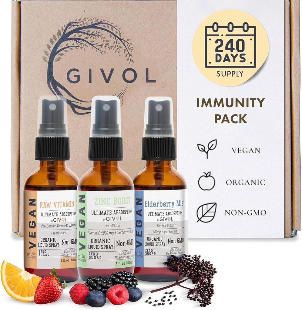 Imunity Pack Liquid Vitamíny (balení po 3) Sambucus Nigra Elderberry Mist, Zinc Boost Mist a Vitamin C Mist (Extra Strength) - Natural Imunitation System Support - Non- GMO Gluten- Free - 240 Days Supply