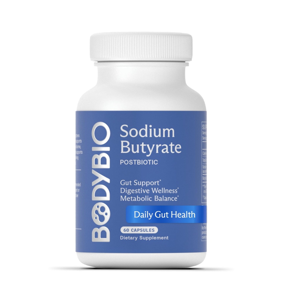 BodyBio Butyrate - Postbiotický pro Gut Health, Digestive Support, Bloat, Gas & Concurrency Relief, Leaky Gut Repair - Doplněk kyseliny sodné + Butyric pro GI Wellness