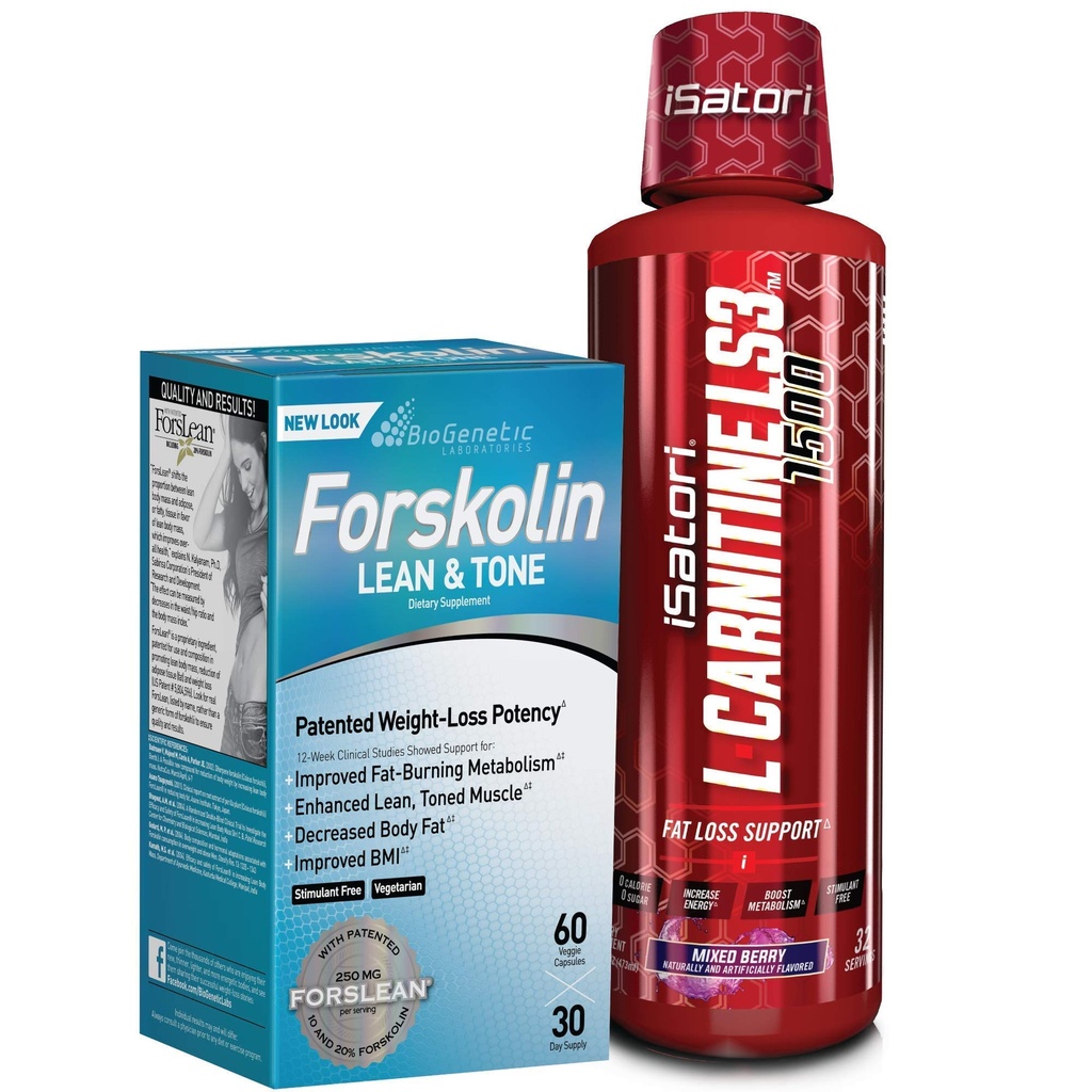 iSatori L- karnitin LS3 Mixed Berry 1500mg (32 Služeb) a biogenetické laboratoře forskolin Lean & Tone