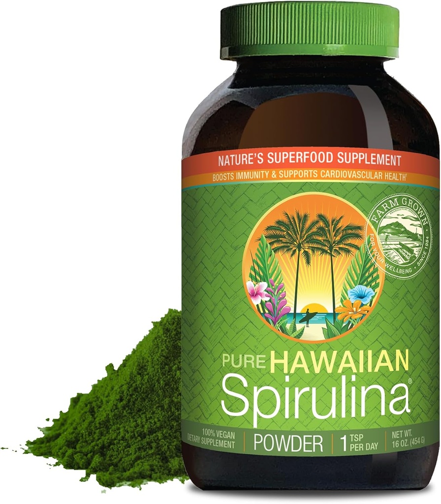 Nutrex Hawaii, Pure Hawaiian Spirulina Powder, Vegan, podporuje imunitní systém, srdce, buňky a energie, 16 Ounce