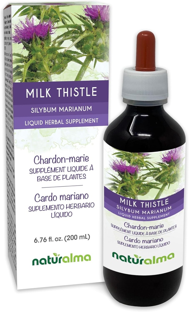 Naturalma Milk Thistle (Silybum marianum) Ovoce a bylina Alcohol-Free tinktura - 6.76 fl oz Liquid Extract in Drops - Bylinný dodatek - Vegan