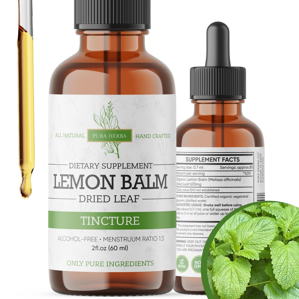 Citronový balzám tinktura - Alkoholicko-Free 124; Melissa Officinalis Liquid Extract 124; Natural Calming & Sleep Support Appropriate 124; Bylinný stres Relief - 2 oz