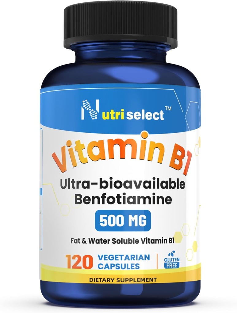 120 Kapsle obsahující 500 mg vitaminu B1, formulované s benfotiaminem, a je Non- GMO, Vegan, a gluten- Free (1)
