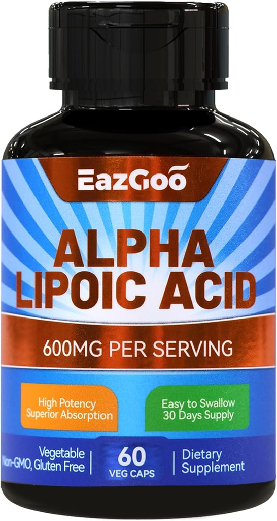 Alpha Lipoic Acid Supplement, Alpha Lipoic Acid 600mg Per Serving, Vegan, Gluten Free, Non- GMO ALA dodatek, 60 Zeleninové kapsle