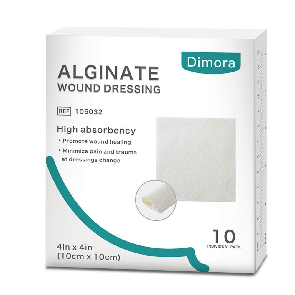 Dimora Vápník Alginátové zranění Dressing, 4 "x 4" Záplaty, 10 Individuální sterilní Pady, Měkké a vysoce absorbentní Dressing Gáza, Non- Stick Patding