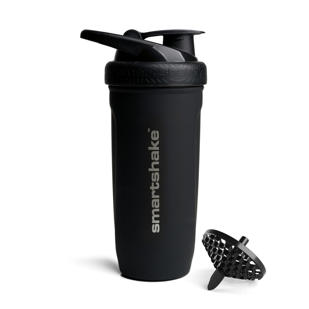 Smartshake Reforce Stainless Steel Shaker Lahvička - Neizolovaný Unisex Gym Lahvička 124; Metal Shaker Lahvičky - 900 ml LAHVIČKA 124; 30 oz - Leakproof Screw-On Lid - DEHP & BPA zdarma (Black)