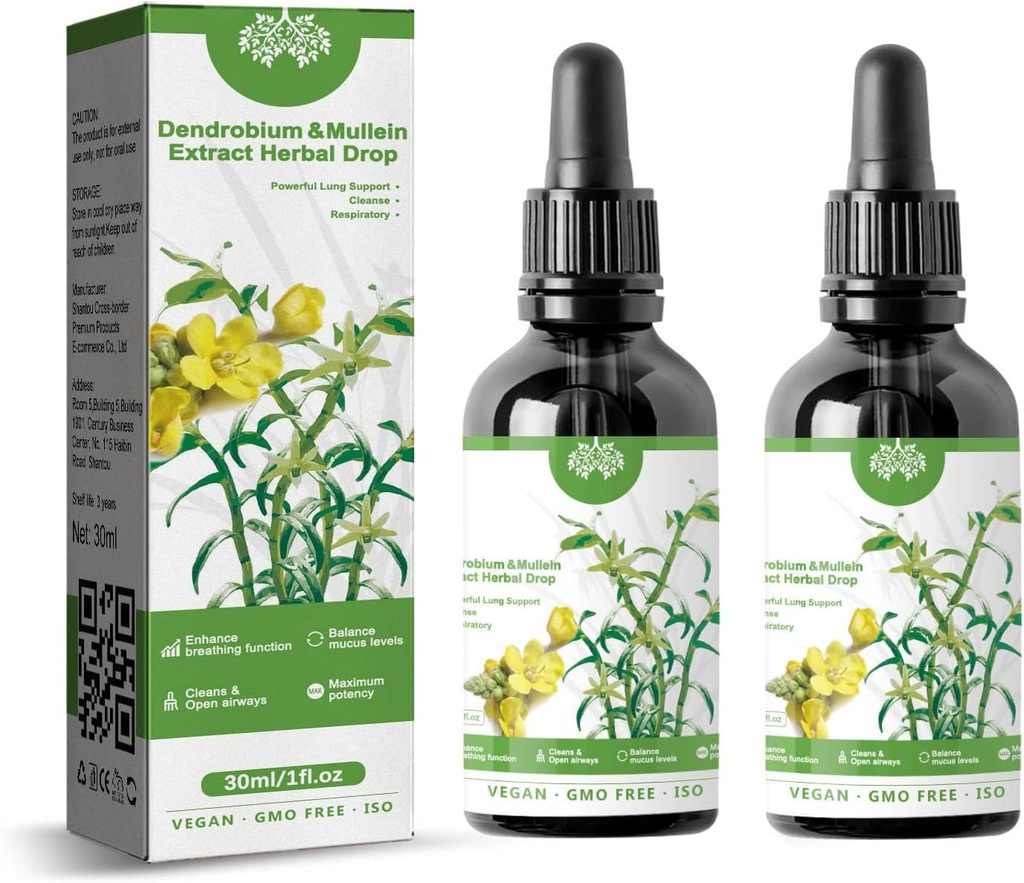 Dendrobium & Mullein Extract Bylinné Kapky Výkonné Lung Podpora, Dendrobium & Mullein Extract Bylinné Kapky, Bylinná péče Essence (2ks)