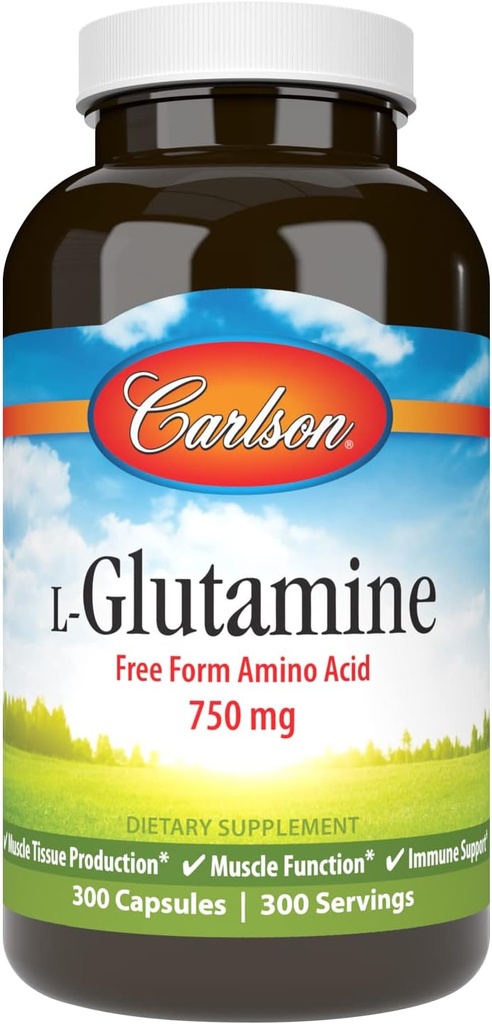 Carlson - L- glutamin, kyselina aminooctová, 750 mg, výroba svalových tkání, 300 tobolek