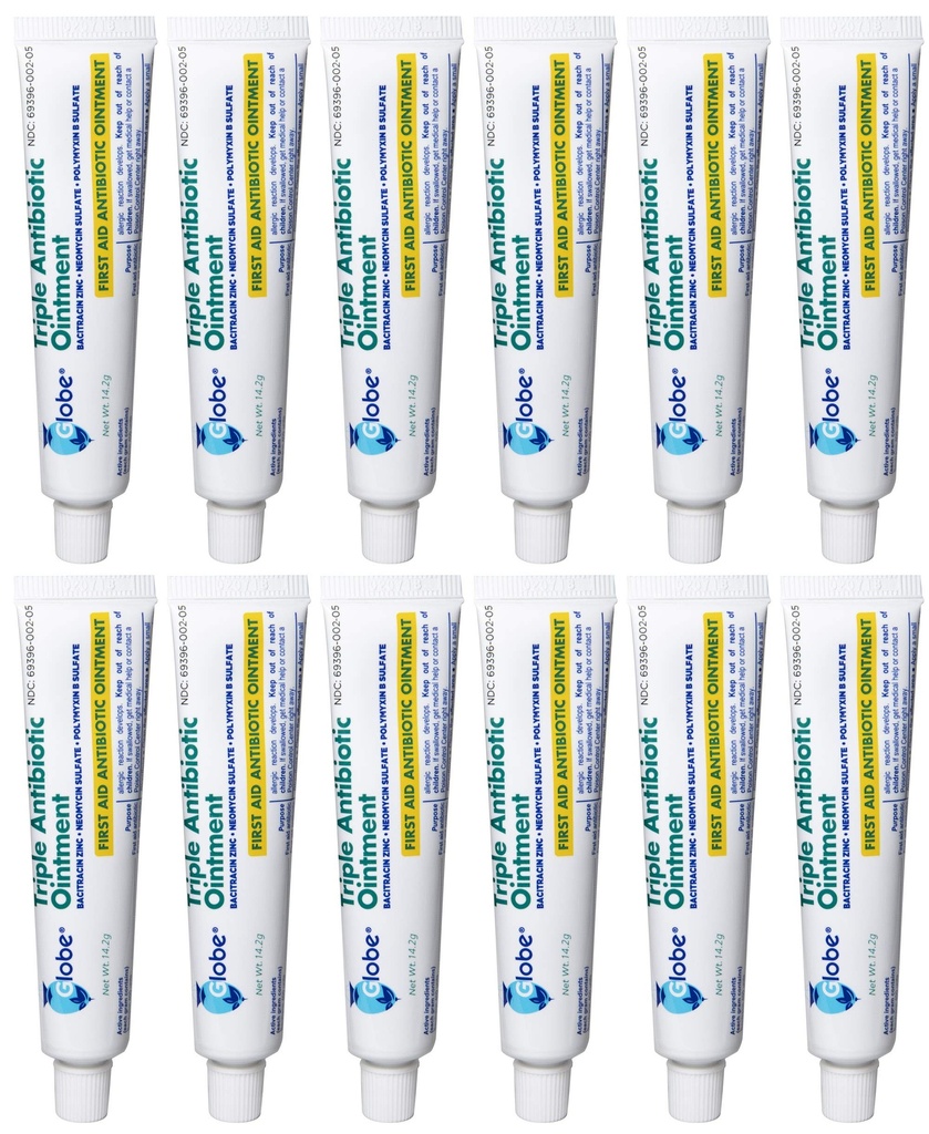Globe (12 Pack) Triple Antibiotic First Aid Ointment 1 oz, First Aid Antibiotic Ointement, 24-hodinová ochrana proti infekci, péče o zranění pro drobné škrabky, popáleniny a kusy