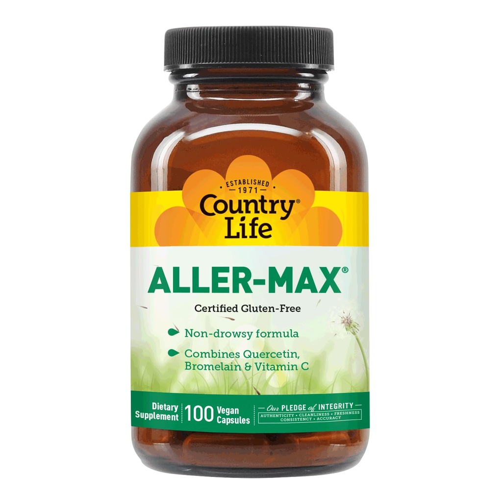 Country Life Aller- Max - Quercetin doplňky s Bromelain - Imunitní podpora s vitamínem C, zinku, a botanické směsi - Certified gluten- Free, Vegan (100 Počet (balení po 1))