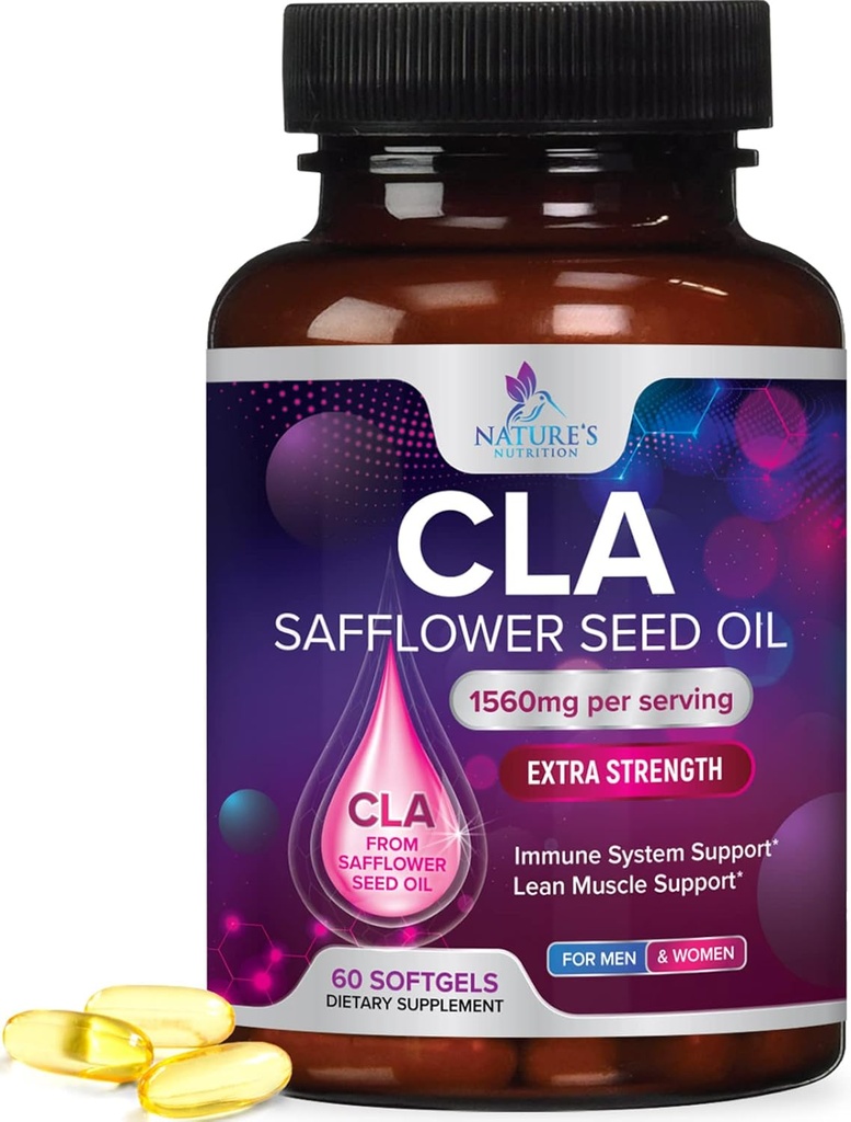 CLA doplněk, konjugovaná kyselina linolová 1560mg - Extra síla CLA doplňkové pilulky - podpůrný orgán Složení, Lean Muscle Tone, & Energy - Kapsle s jamkami, Lepek zdarma, Non- GMO - 60 Softgels