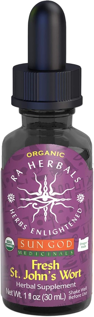 Certified Organic Ra Herbals St. John 's Wort tinktura 124; Fresh Herbal Extract for Natural Wellness Blend 124; 1oz