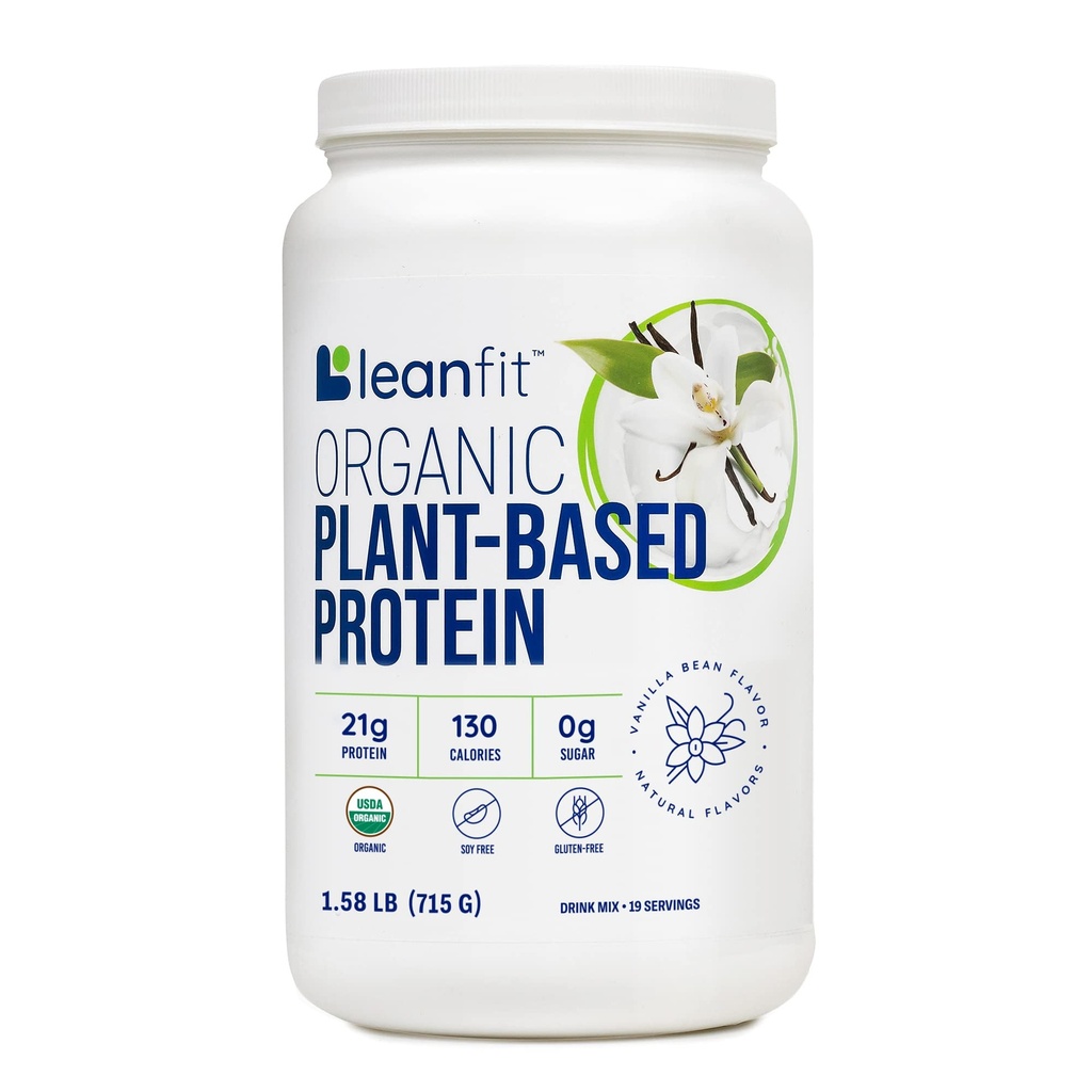 LeanFit Organic Plant- Based Protein Powder, Natural Vanilla Flavor - Vegan, USDA Organic Certified, Soy- Free, Gluten- Free, Dairy- Free, Sugar- Free, Non- GMO - 21g Protein, 19 Služební, 1.58 Pound Tub
