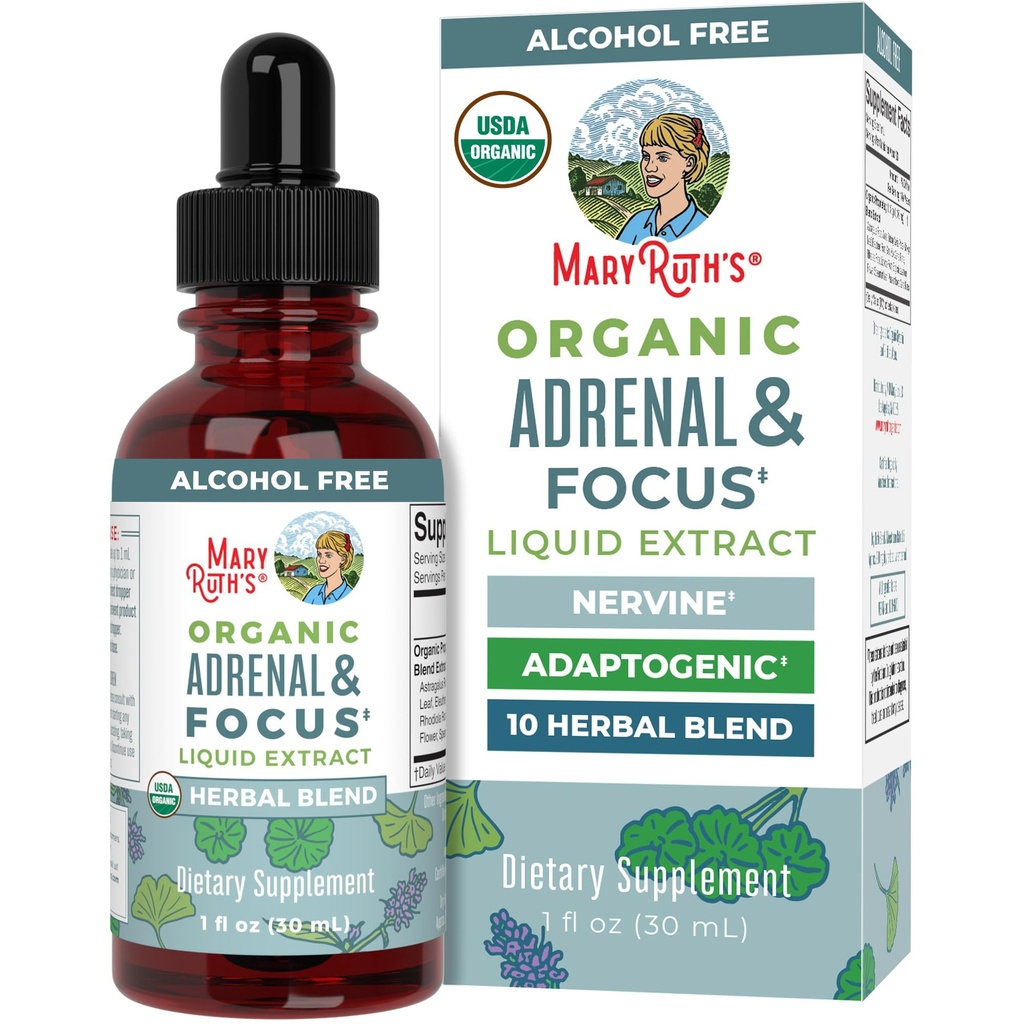 MaryRuth Organics - USDA Organic Brain Nootropní dodatek pro dospělé s Ginkgo Biloba & Astragalus curren124; Focus & Adrenal Support current 124; Brain & Memory Drops current 124; Vegan current 124; Non- GMO current 124; Gluten Free current 124; 30 Servings