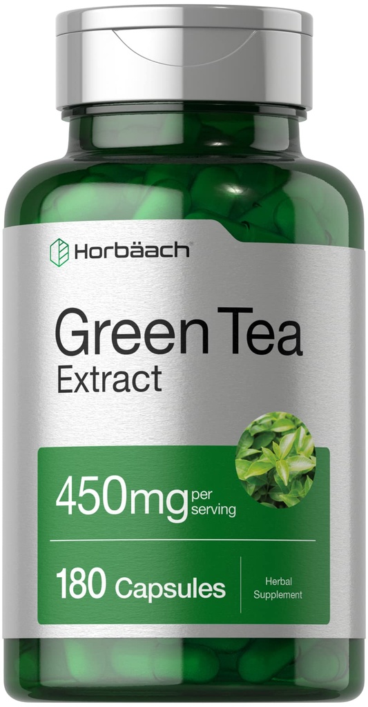 Horbäach Green Tea Extract Kapsle 450mg 1124; 180 Počet 124; Bylinné doplňky 124; Non- GMO a gluten zdarma