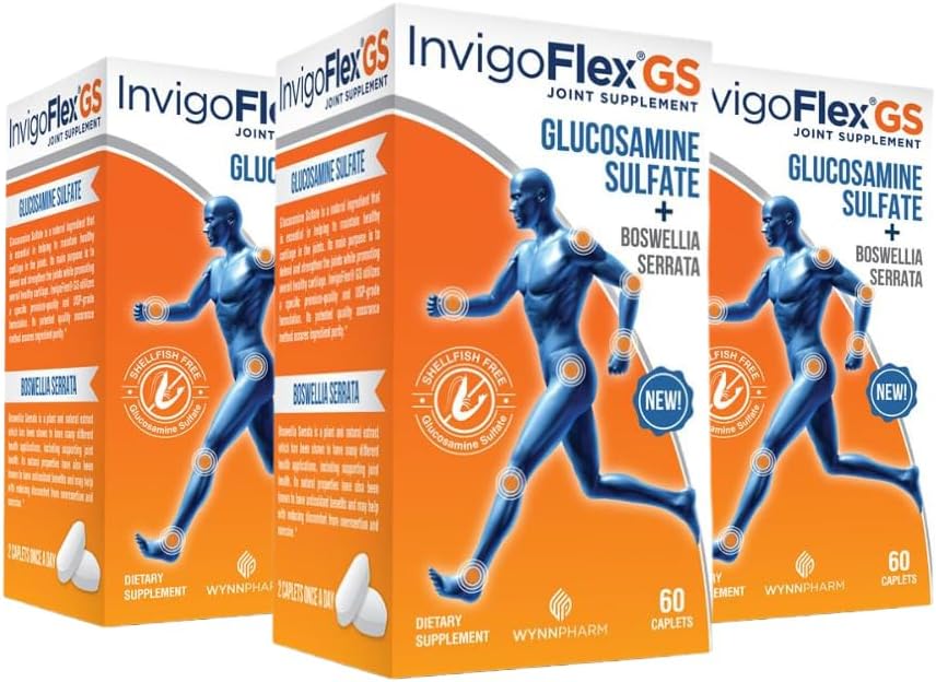 INVIGOFLEX Glucosamine Sulfát (Shellfish Free, Sodium Free & Vegetarian Safe) Non GMO, gluten Free - s Boswellia Serrata - Premium Joint Supplement GS - 3 Pack