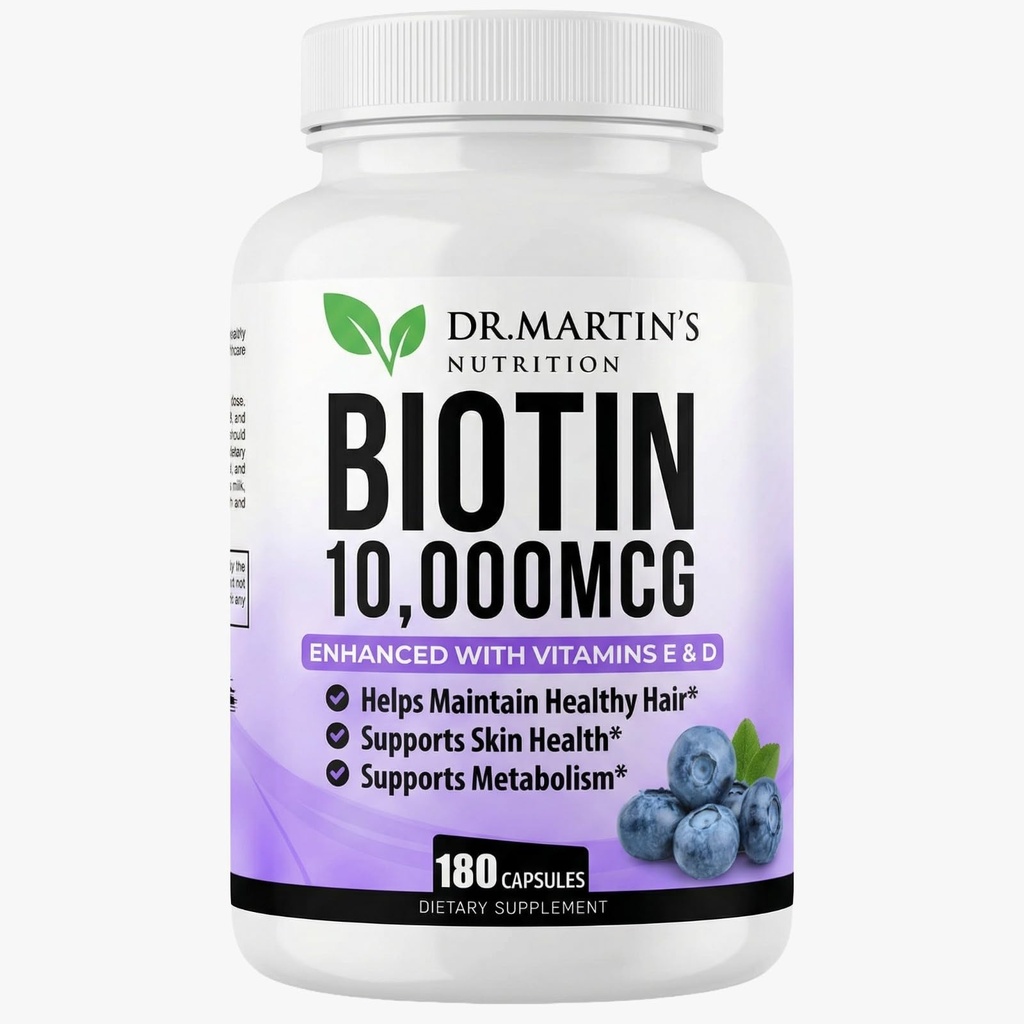 Potent Biotin (vitamin B7) 10,000 mcg s vitaminy D & E dodatek 124; 180 Počet 124; Vlasy, kůže a nehty 124; Pro silnější a silnější růst vlasů 124; Zdravější, mladistvá kůže a silné nehty 124; Podpora energie