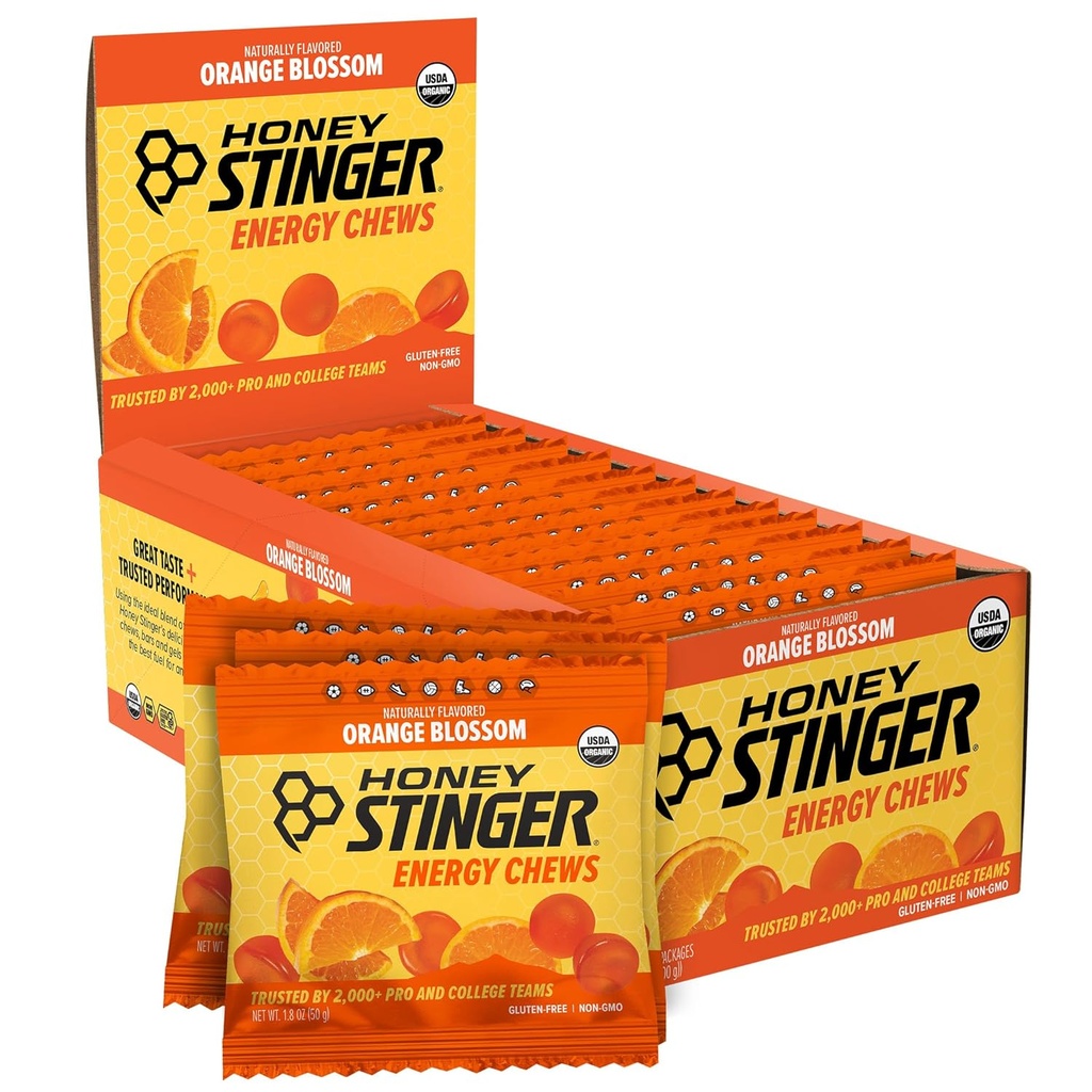 Med Stinger Organic Orange Blossom Energy Chew, Gluten Free & Caffeine Free, pro cvičení, běh a výkon, Sportovní výživa pro domácí & Gym, Pre and Mid Workout, 12 Pack, 21.6 Ounce