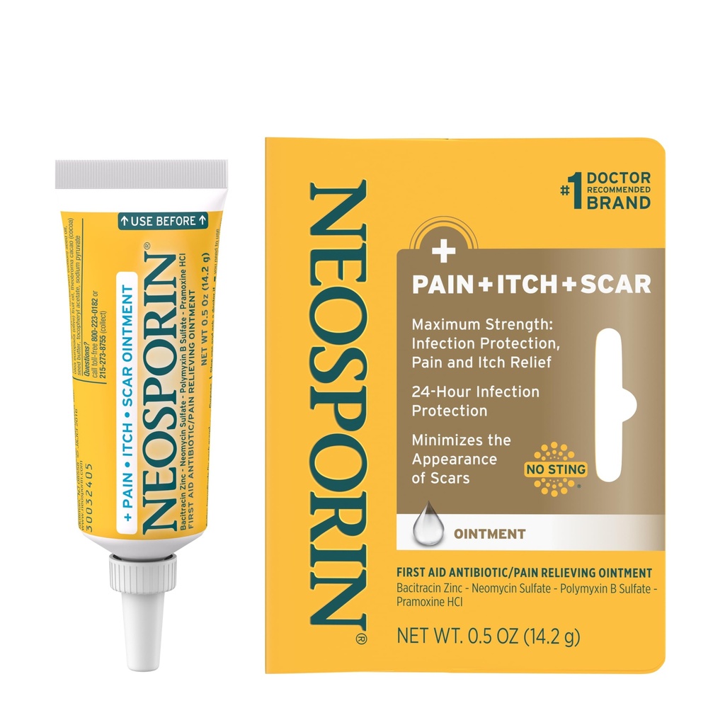Neusporin Antibiotický Paint- Relieving, Anti- Itch, & Scar vzhled Minimizer Ointment s neomycin & Bacitracin zinek, 24-hodinová ochrana proti infekci pro drobné kusy, škrábance & Burns, .5 oz
