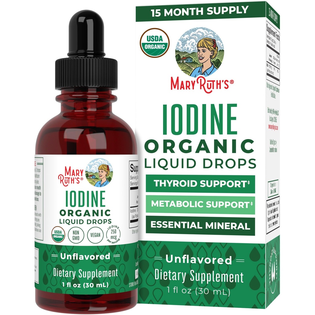 MaryRuth Organics Lod Liquid Kapky 124; Iodid draselný 124; 1 rok Dodávka 124; 450 Servings CLAS124; štítné žlázy CLAS124; USDA Organic CLAS124; Vegan CLAS124; Non- GMO CLAS124; gluten Free CLAS124; 1 Fl Oz