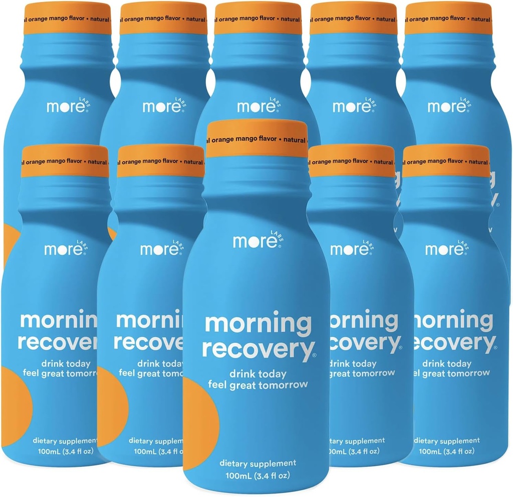 Další Labs Morning Recovery Orange Mango Flavor Electrolyte & Milk Thistle Drink 10 Balení 124; Hydrate při pití 124; Vysoce rozpustné kapalné DHM