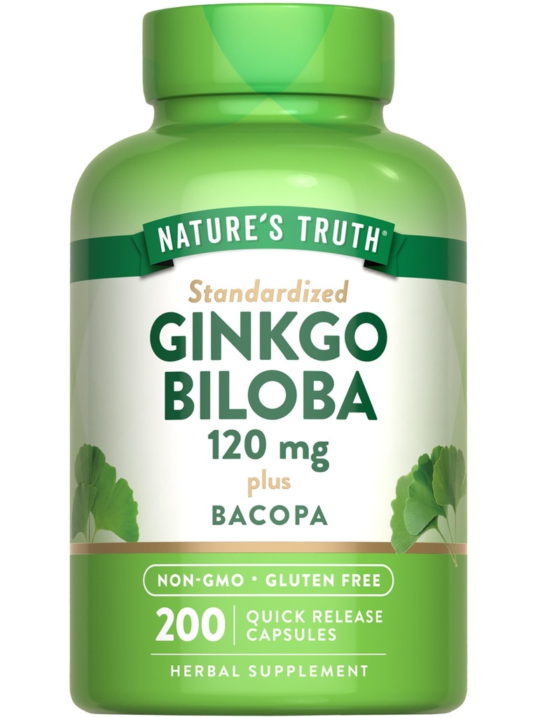 Nature 's Truth Ginkgo Biloba 120mg CLAS124; Plus Bacopa CLAS124; 200 Quick Release Kapsle CLAS124; Standardizovaný extrakt CLAS124; Non- GMO a gluten zdarma dodatek