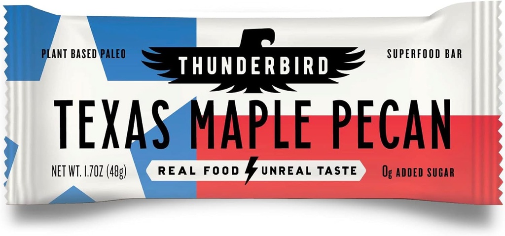 Thunderbird Bars Energy Snack, gluten- Free with Protein, Zdravé skutečné jídlo, Vegan Paleo Non-GMO, No Add Sugar, Texas Maple Pecan Flavor (12 Počet, 1.7 oz. Bary)