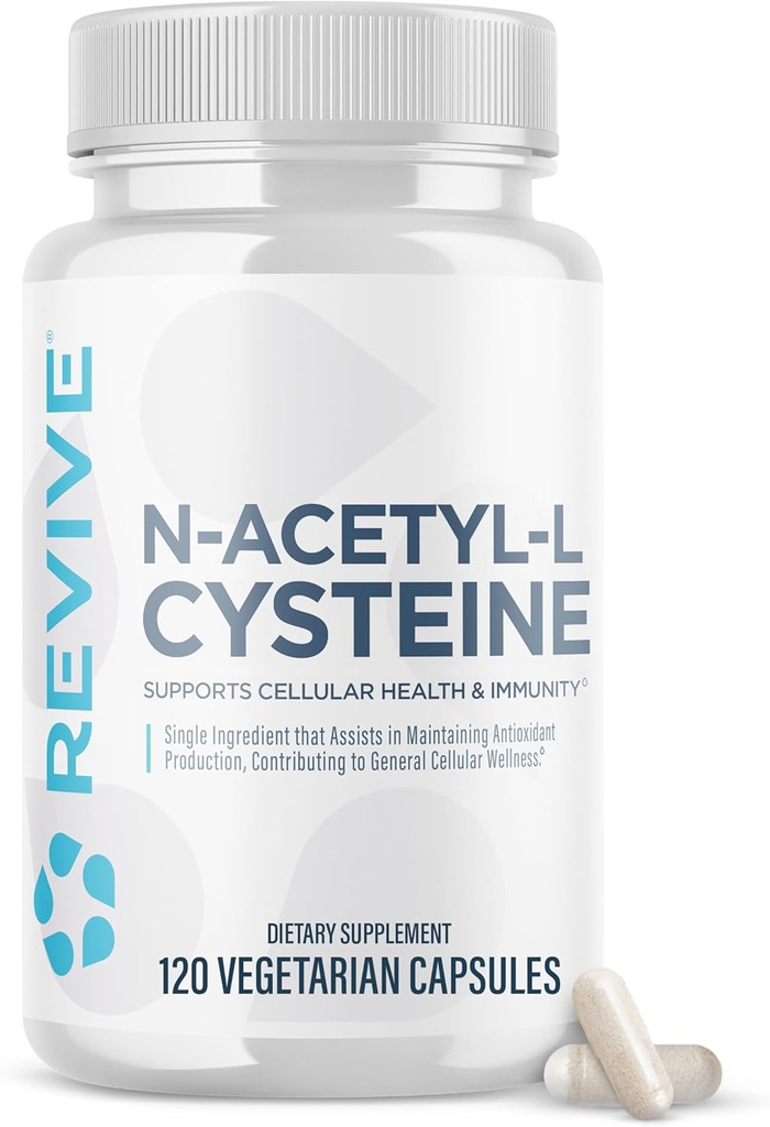 Revive MD NAC dodatek pro muže a ženy - N- Acetyl Cysteine podporuje Respirační, kardiovaskulární a buněčné zdraví - Antioxidant a imunitní podpora (120 Kapsle, 60 Služební)