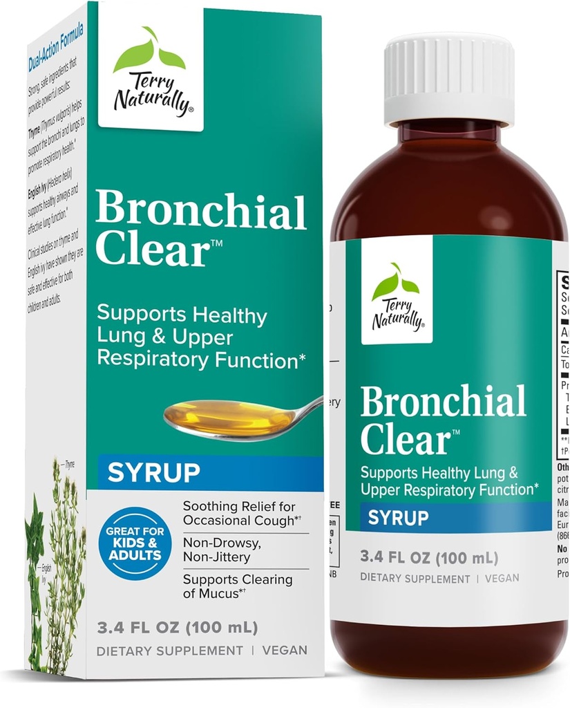Terry Přirozeně Bronchial Clear Liquid - Respirační podpora pro Bronchial & Lung Health - Bronchiální podpora pro zdraví dýchacích cest - Zdravý Lung Supplement pro dospělé a děti - 3.4 fl oz