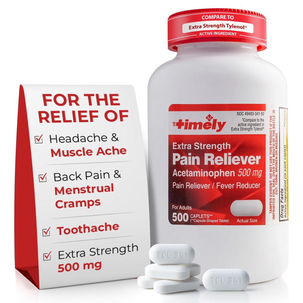 Časově Acetaminophen 500mg - 500 Kaplet - Extra Strength Pain Relief - Ve srovnání s léčivou látkou v Extra Strength - Menstruační křeče, Reducer horečky, Menší bolest artritidy