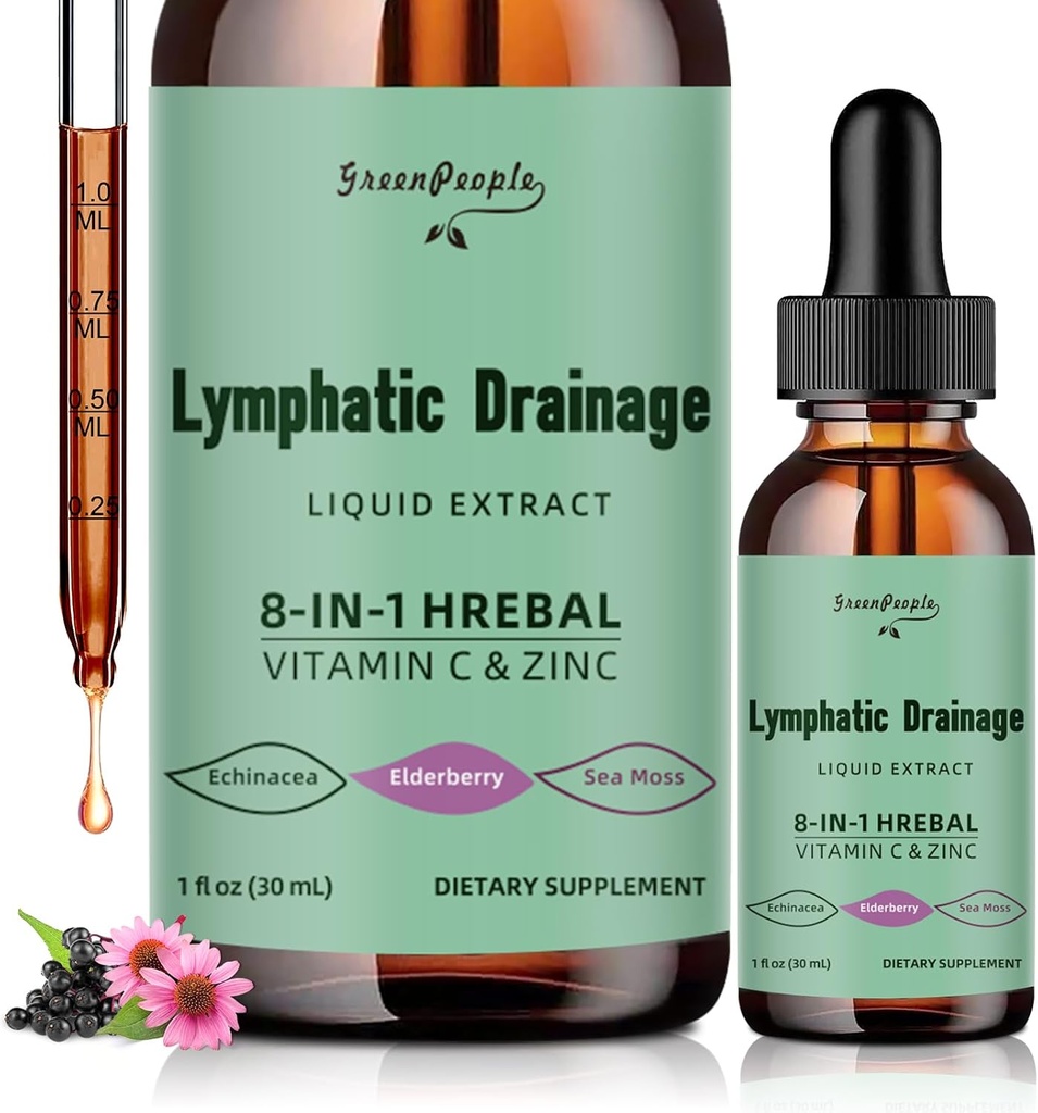 GREENLIONS Lymfatické odvodňovací kapky - 10- in-1 Lymfatické čisticí doplněk w / Echinacea, Cleavers & Burdock Root - Imunitation Support, Cleanse & Detox - Advanced Absorpce, Non- GMO (1 fl oz, 2 Pack)