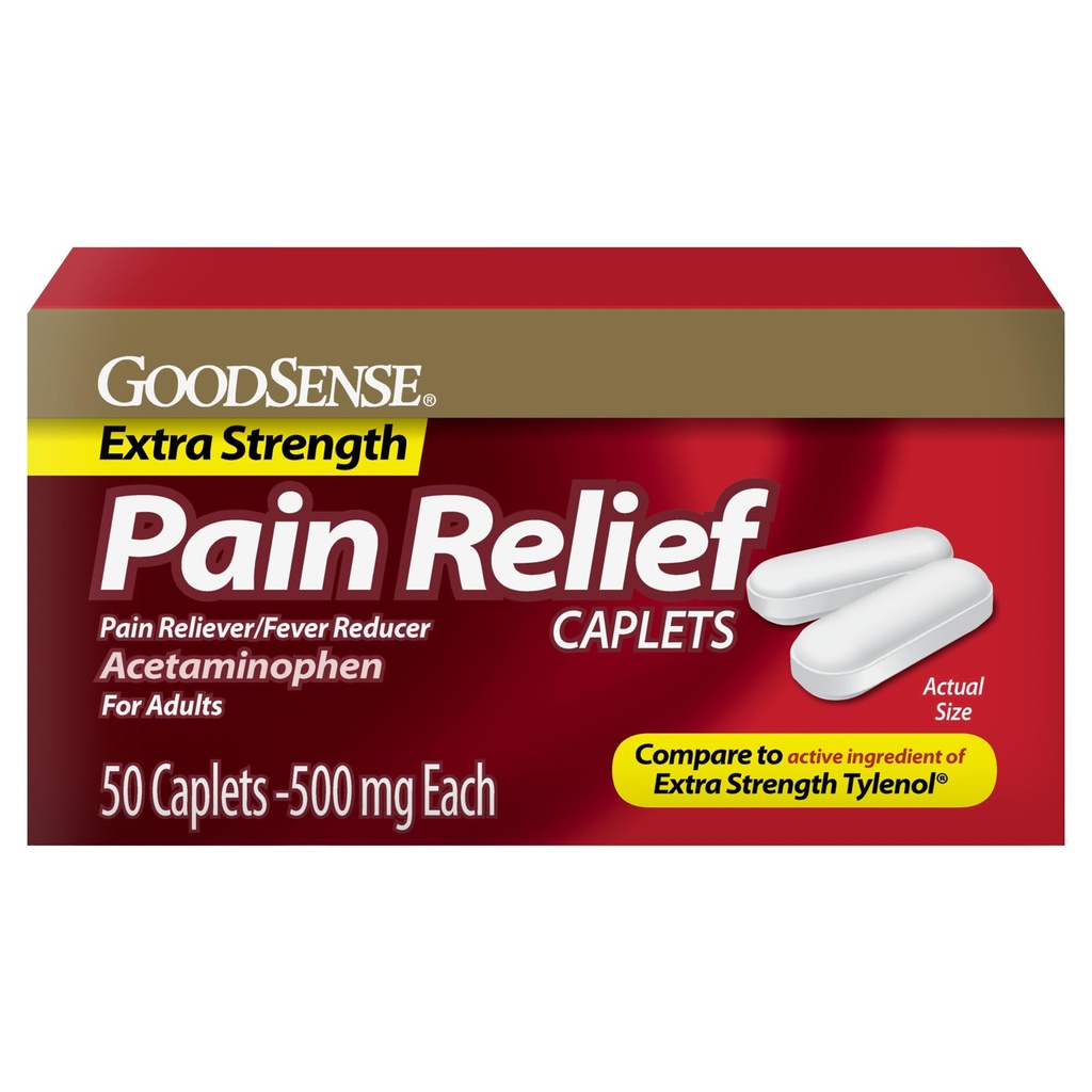 GoodSense Extra Strength Pain Relief, Acetaminophen Caplets, 500 mg, 50 Počet
