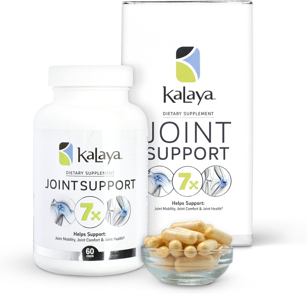 Kalaya 7X Joint Support Supplement - Navrženo zdravotnickými profesionály - pro spojky, zdraví kostí a podporu svalů - s kurkumou, kolagenem a vitamínem C - 60 ct