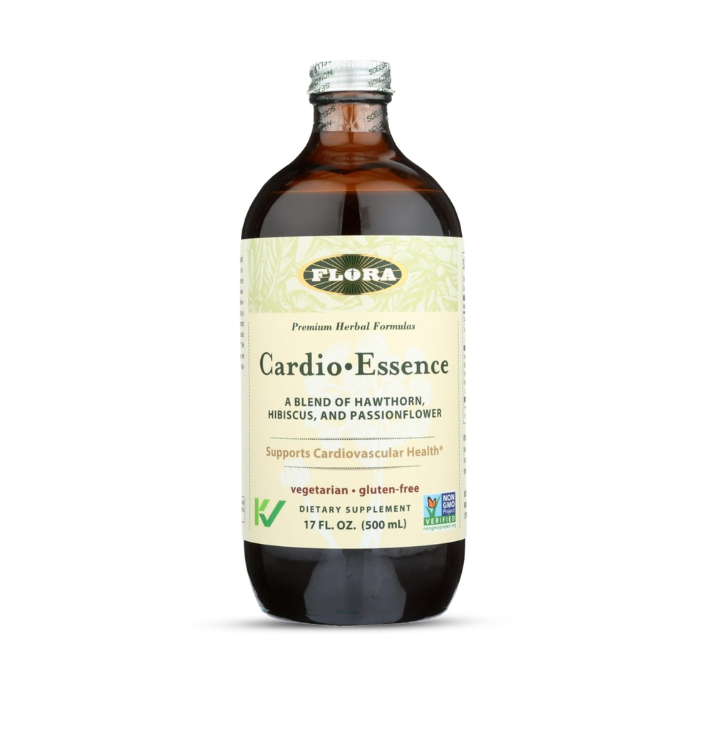 Flora - Cardio- Essence, Relaxing Blend of Hawthorn, Hibiscus & Passionflower, Vegetarian, gluten Free Daily Tonic, 17-fl. oz. Skleněná lahvička