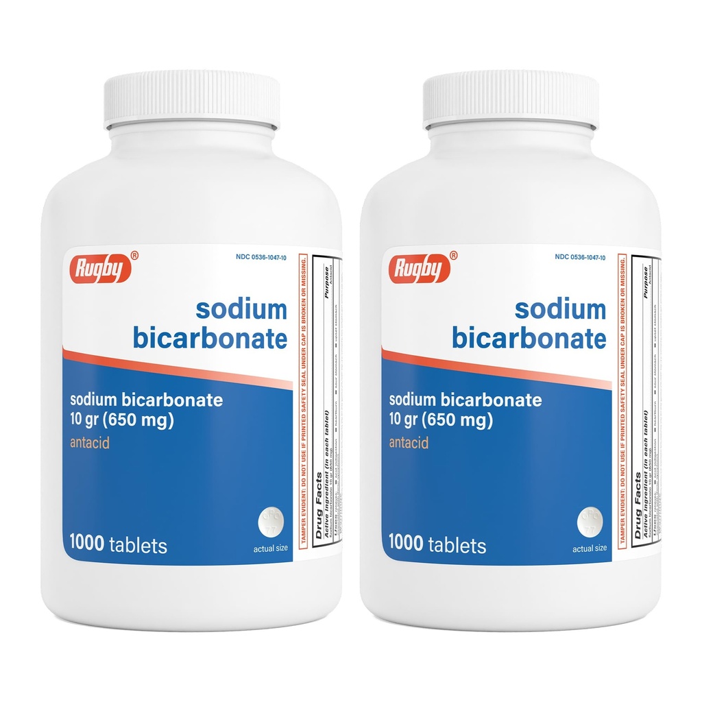 Rugby Natrium Bicarbonate 650 mg Antacidum Tablets - Relief for Heartburn, Sour Stomach & Požití, 1000 Počet (2- Pack)