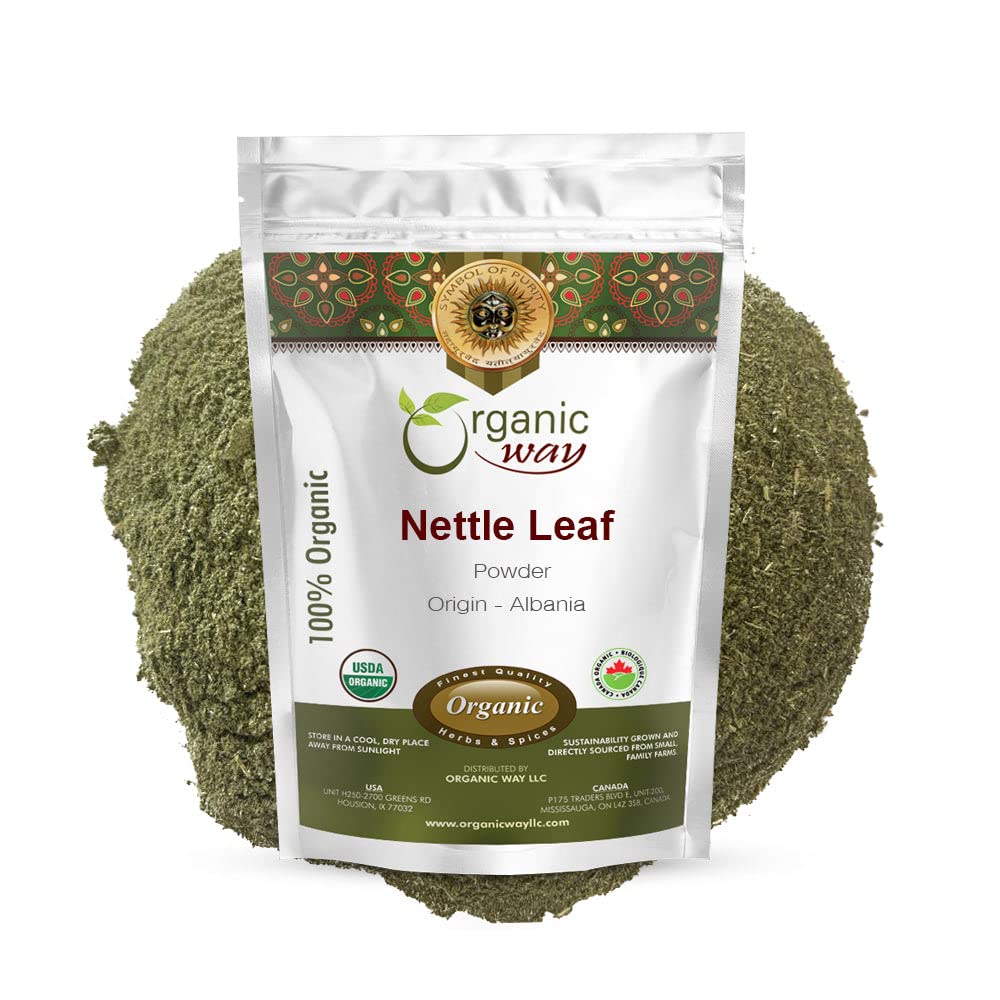 Organic Way Nettle Leaf Powder (Urtica dioica) - Bylinný čaj 124; Organic & Kosher Certified Of124; Raw, Vegan, Non GMO & Gluten Free Of124; USDA Certified Of124; Původ - Albánie (1LBS / 16Oz)