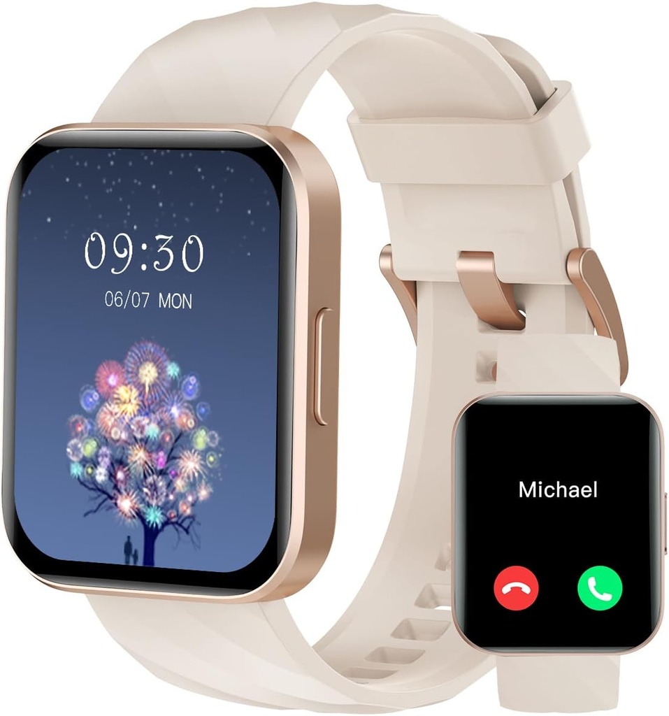 RUIMEN Smart Hodinky pro ženy muže (Odpověď / Make volání) Kompatibilní s iPhone / Android telefony, 1.85 "HD Screen Fitness Tracker Heart Rate Monitor 100 + Sports Tracker Watch Vodotěsné (Mléčné bílé)